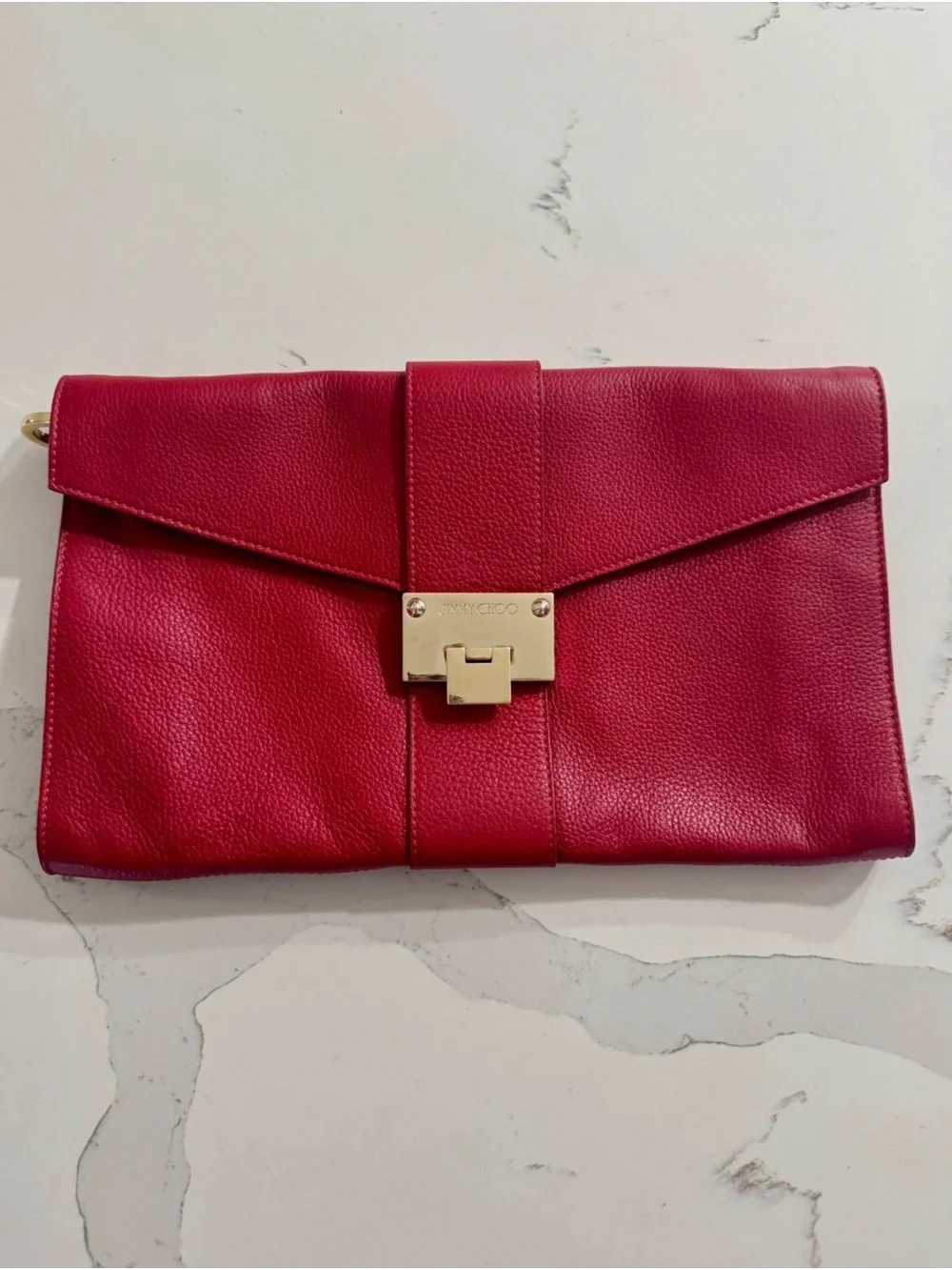 Jimmy Choo Rivera Red Leather Envelope Clutch Bag with Gold Hardware